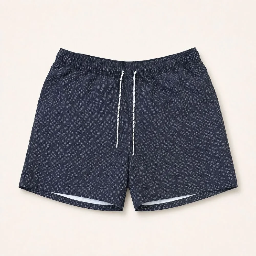 Goodfellow & Co Black Geometric Print Swim Trunks L Lined Beach Coastal Summer